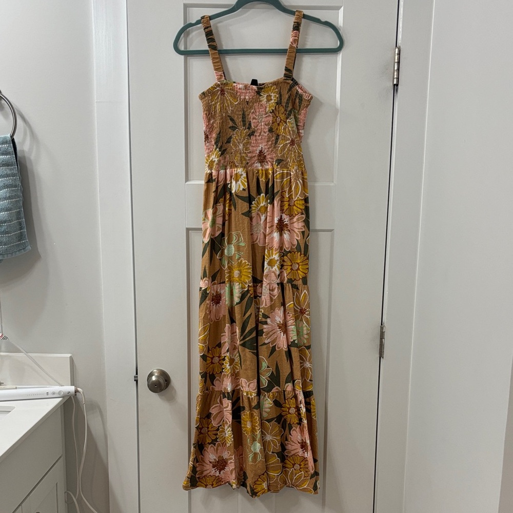 Roxy Floral Maxi Dress in Brown and Pink